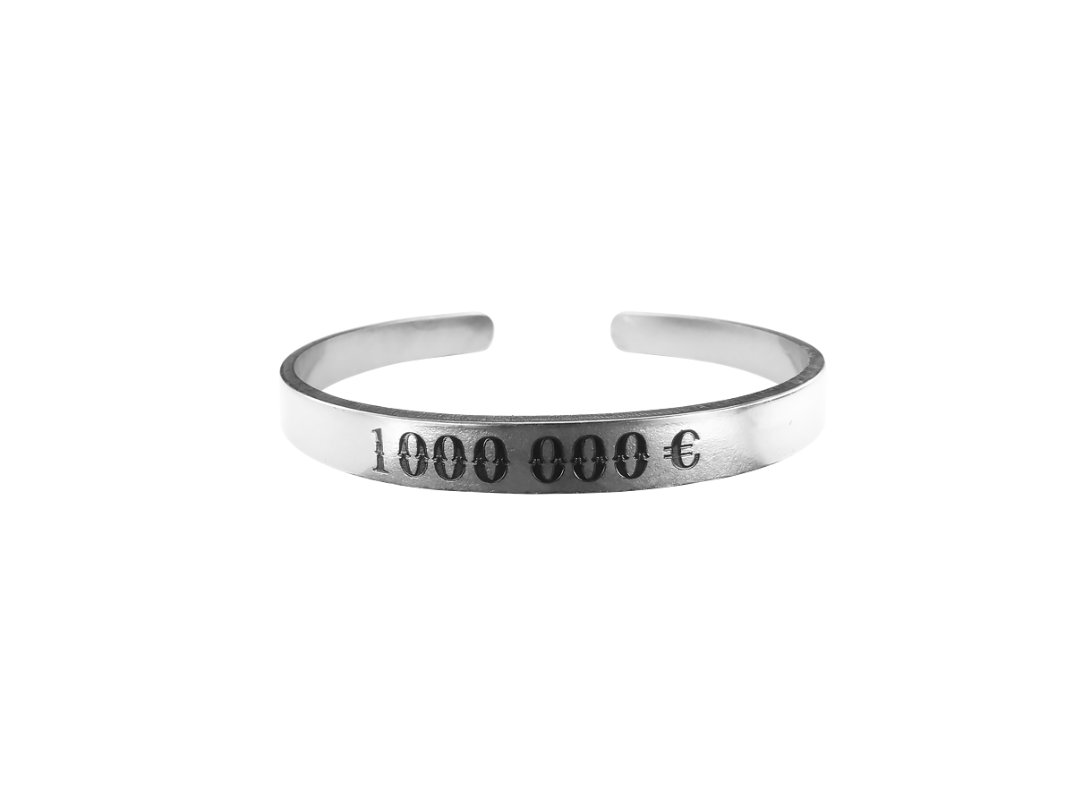 Браслет-мотиватор жесткий 7 мм «1000000 €». Толщина 2 мм